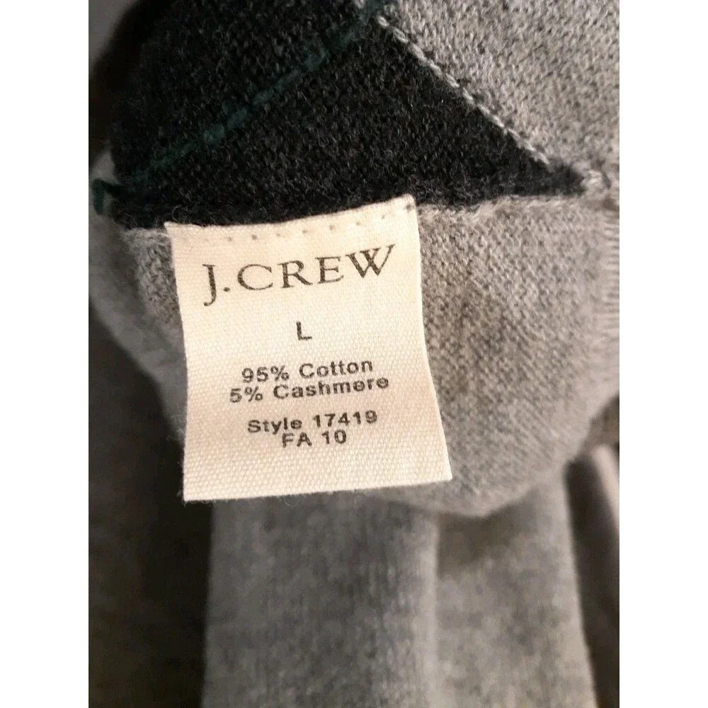 J.Crew sweater Men's L Cotton Cashmere Gray Navy Blue V Neck j. crew